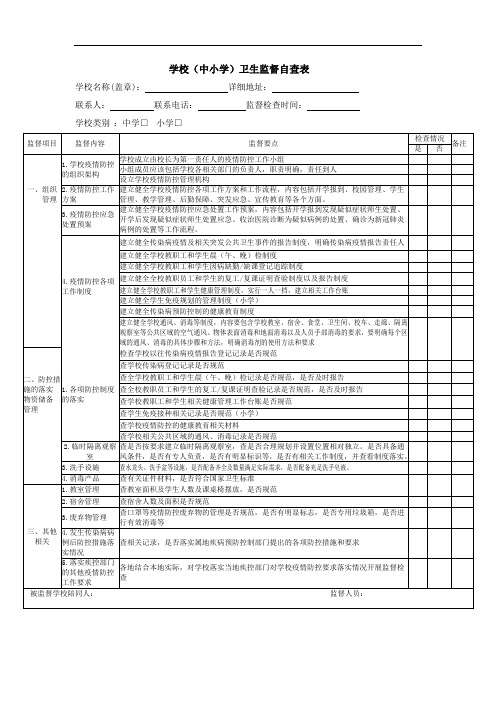 校园卫生监督自查表