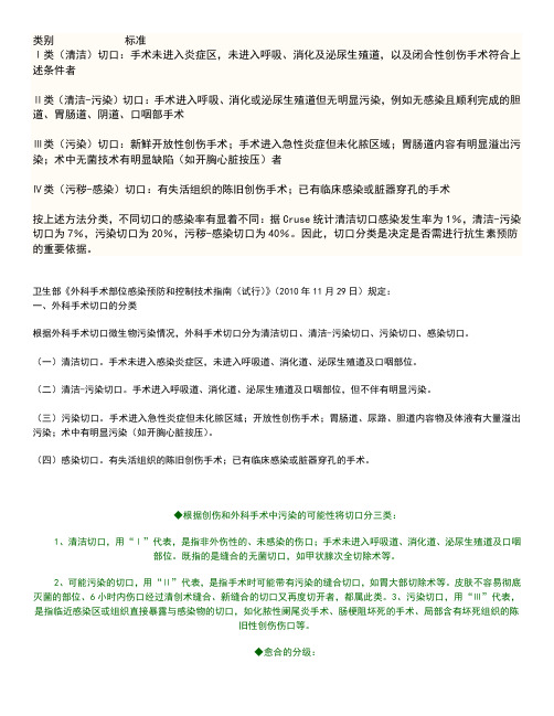 手术切口分类Ⅰ、Ⅱ、Ⅲ、Ⅳ类切口分类的标准