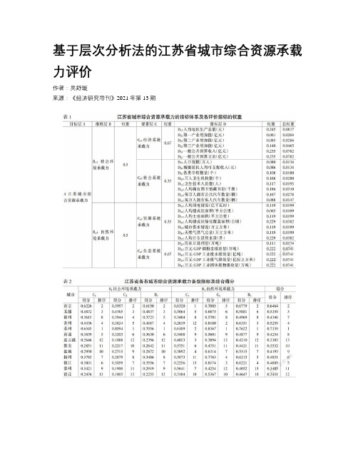 基于层次分析法的江苏省城市综合资源承载力评价