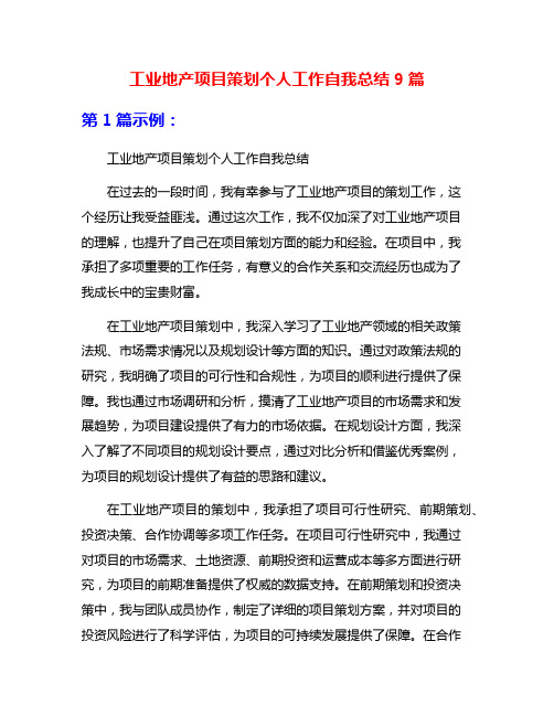 工业地产项目策划个人工作自我总结9篇