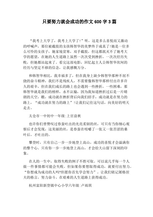 只要努力就会成功的作文600字3篇