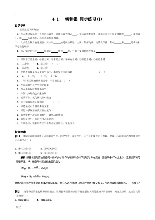 人教版高中化学第二册必修+选修镁和铝 同步练习(1)