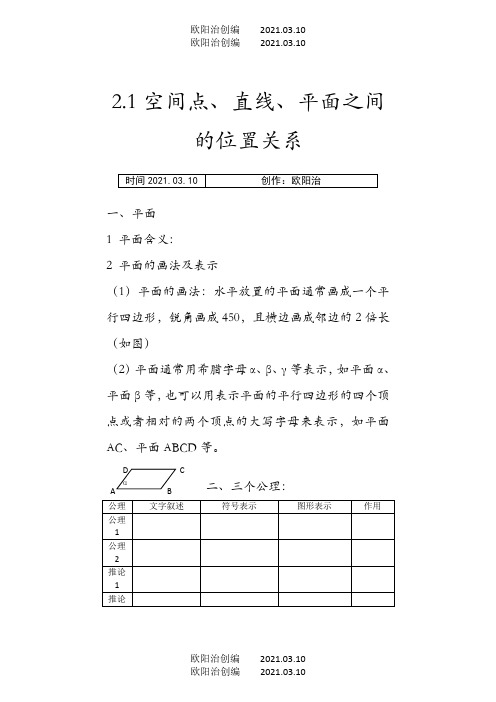 高中数学空间点线面之间的位置关系讲义之欧阳法创编