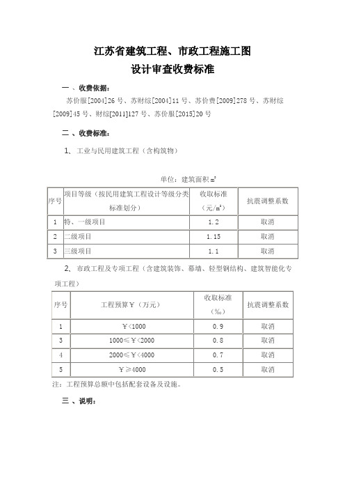 江苏省施工图审查收费标准