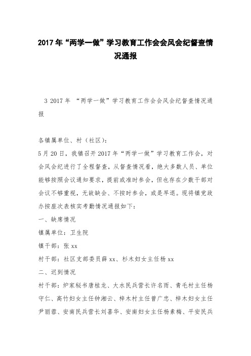2017年“两学一做”学习教育工作会会风会纪督查情况通报