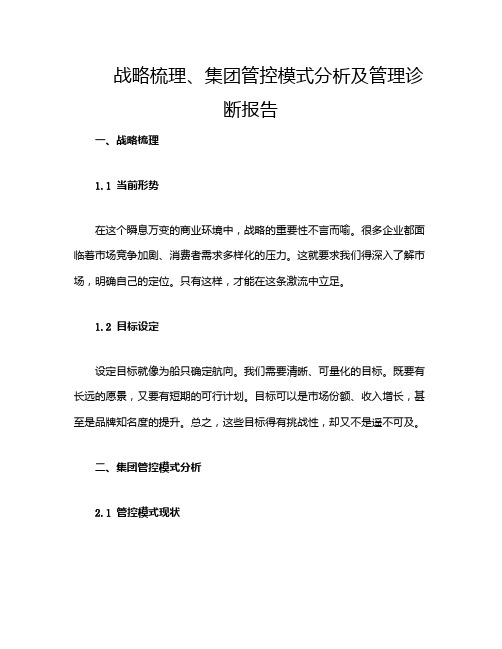 战略梳理、集团管控模式分析及管理诊断报告