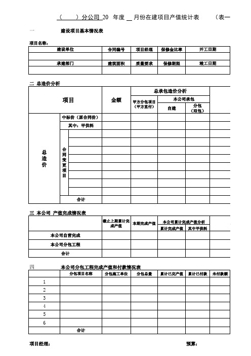 工程项目现金流量产值报表