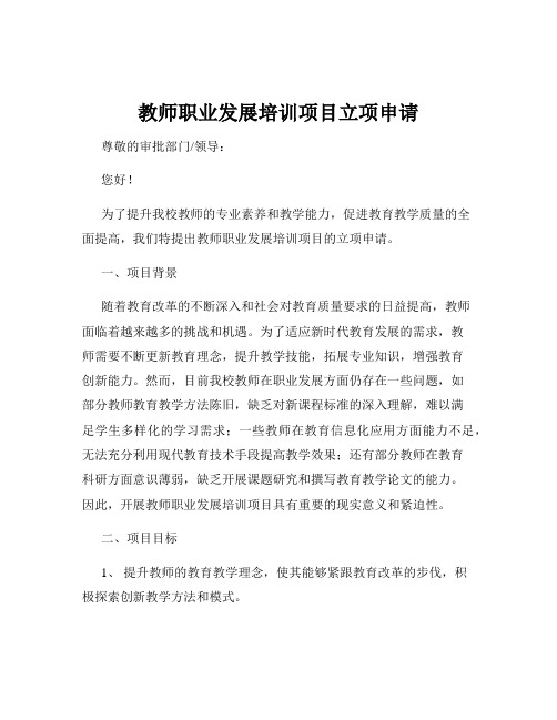 教师职业发展培训项目立项申请