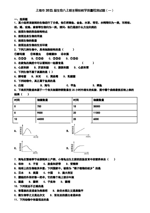 上海市2021届生物八上期末模拟教学质量检测试题(一)