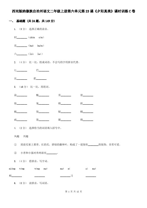 西双版纳傣族自治州语文二年级上册第六单元第23课《夕阳真美》课时训练C卷