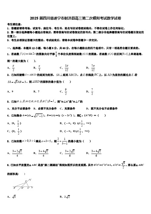 2025届四川省遂宁市射洪县高三第二次模拟考试数学试卷含解析