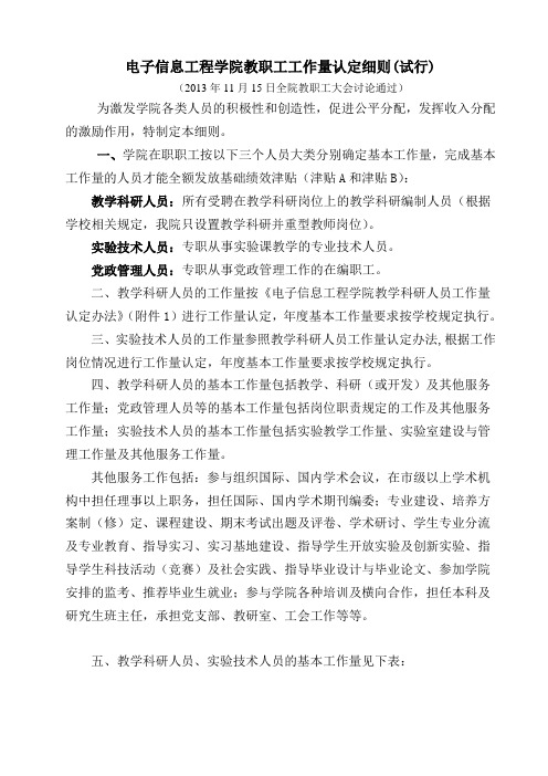 电子信息工程学院教师工作量认定细则(试行)