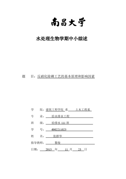 反硝化除磷工艺的基本原理和影响因素