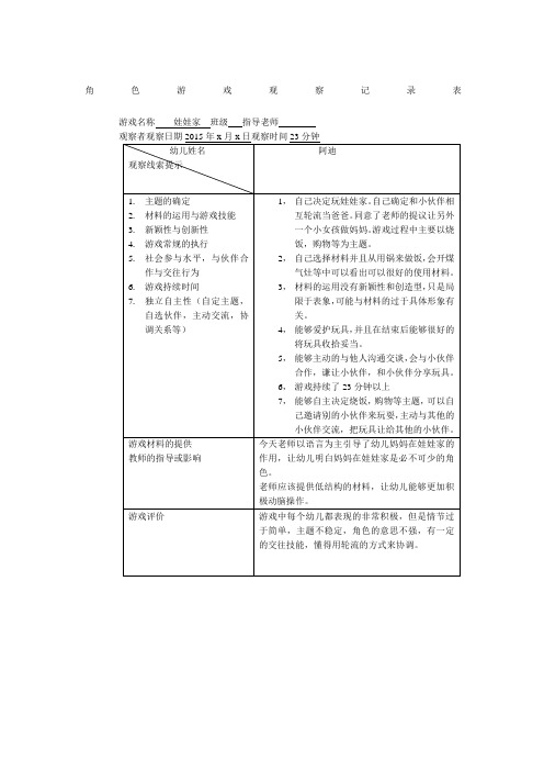 角色游戏观察记录表