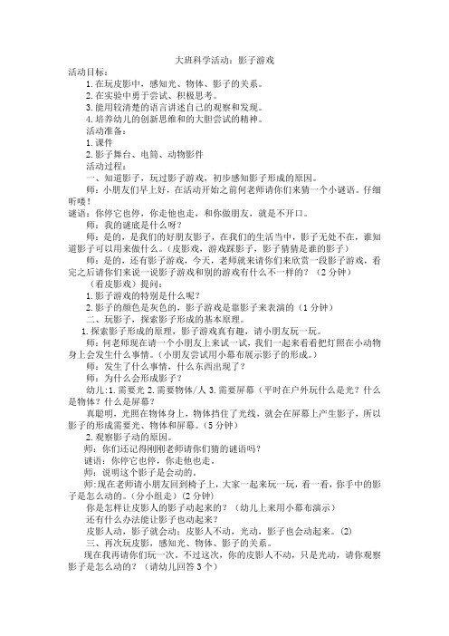 影子游戏大二班(1)公开课教案教学设计课件案例试卷