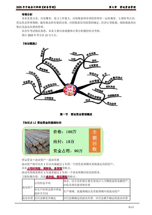 2020年中级会计师《财务管理》基础精讲讲义第七章 营运资金管理