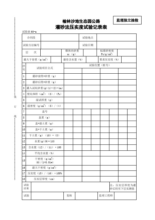 灌砂法压实度试验记录表