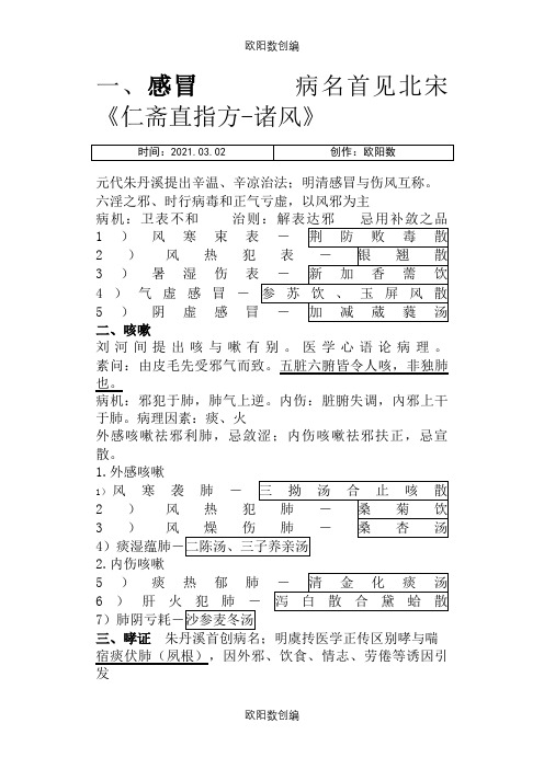 中医内科学笔记之欧阳数创编