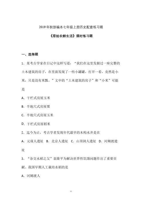 【课时练】2019-2020学年最新部编本七年级历史上册《原始农耕生活》课时练习卷 (三)