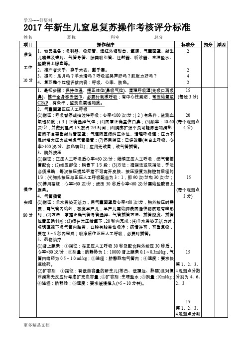 最新新生儿窒息复苏操作考核评分标准