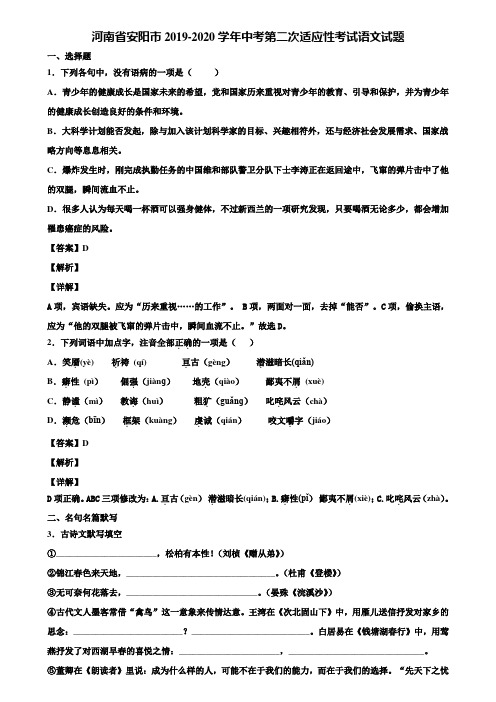 河南省安阳市2019-2020学年中考第二次适应性考试语文试题含解析