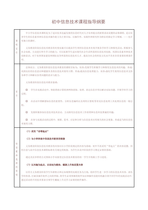 初中信息技术课程指导纲要