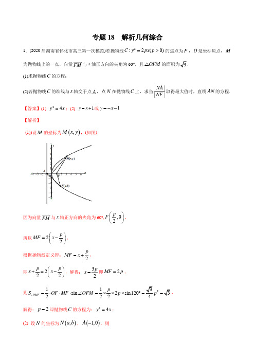 备战2021高考 专题18 解析几何综合(教师版含解析)