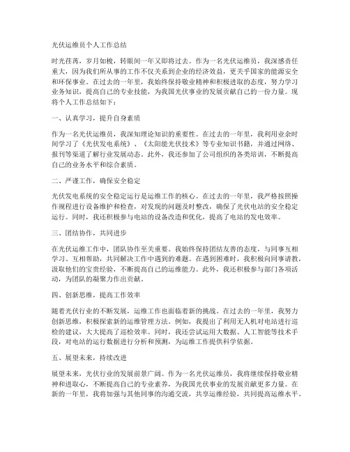 光伏运维员个人工作总结