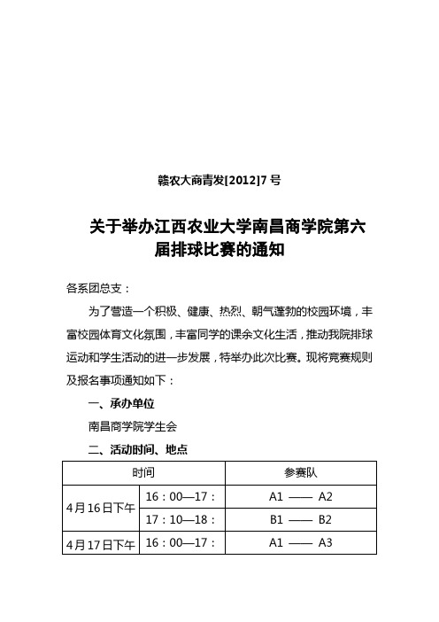 江西农业大学南昌商学院第六届排球比赛通知