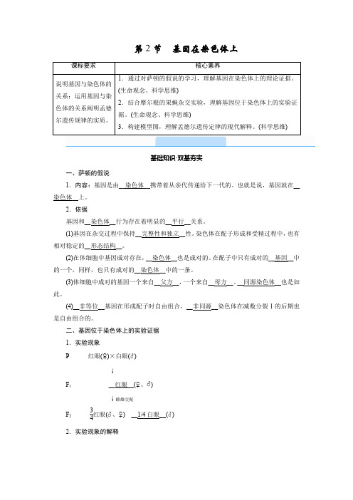 2022-2023学年 必修2 人教版 基因在染色体上 教案