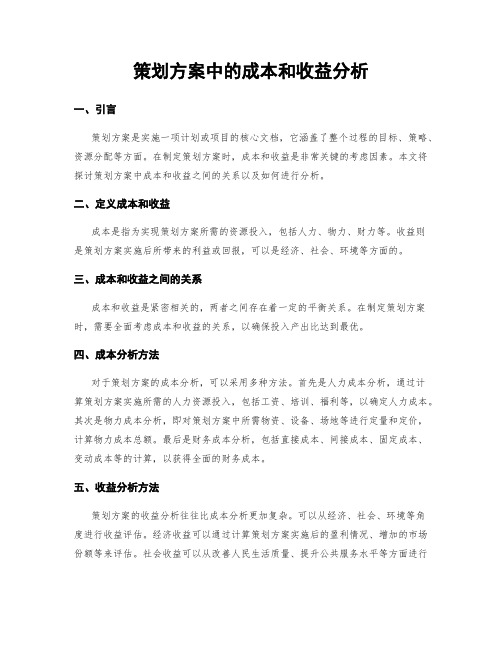 策划方案中的成本和收益分析