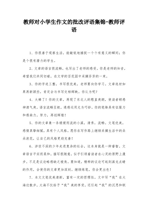 教师对小学生作文的批改评语集锦-教师评语