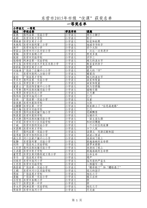 东营市2015年市级“优课”评选结果