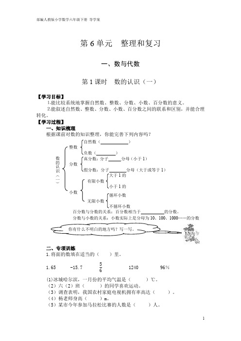 人教版 小学数学六年级下册 导学案 第6单元 整理与复习