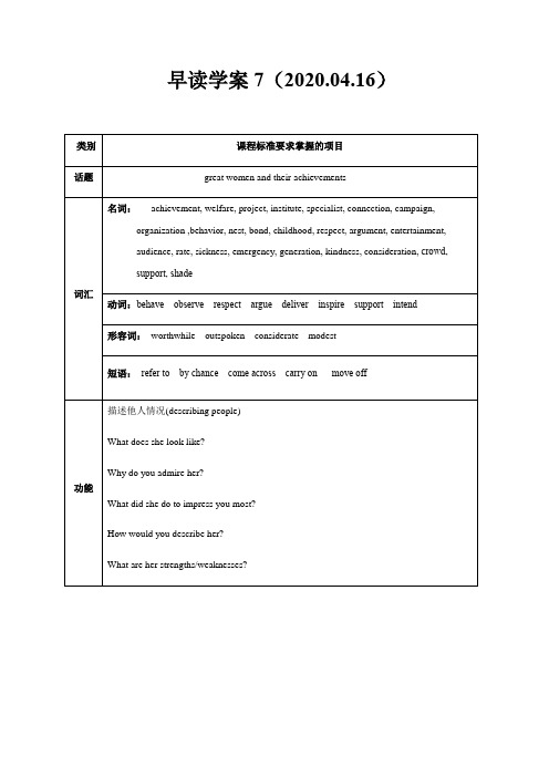 [名校学案]高一下学期英语早读学案