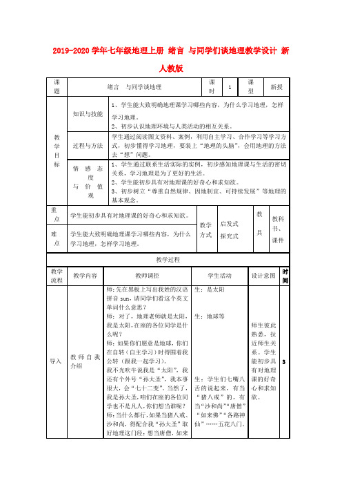 2019-2020学年七年级地理上册 绪言 与同学们谈地理教学设计 新人教版.doc