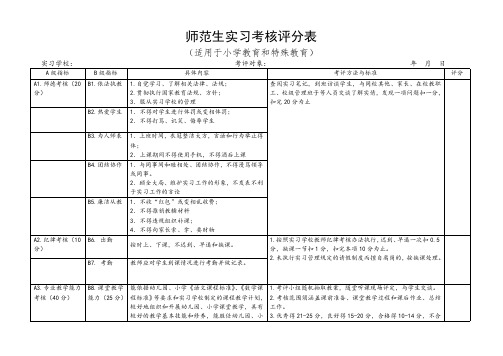 师范生实习考核评分表