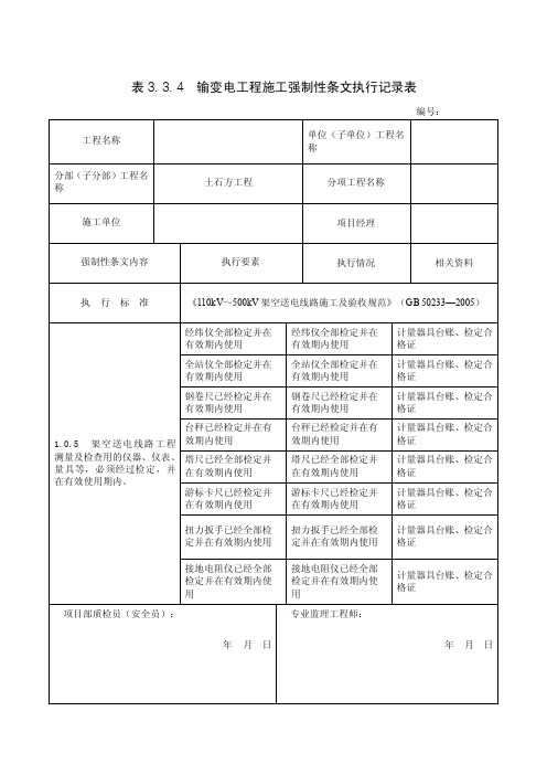 220kv架空线路强条执行记录表