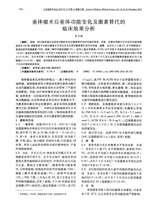 垂体瘤术后垂体功能变化及激素替代的临床效果分析