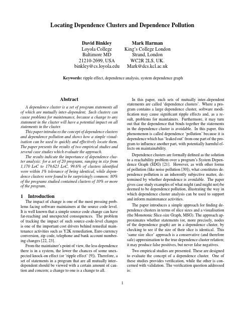 Locating Dependence Clusters and Dependence Pollution