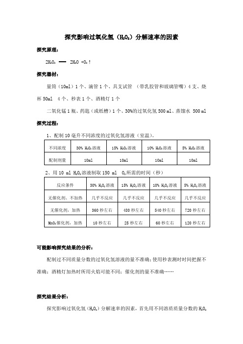 探究影响过氧化氢(H2O2)分解速率的因素