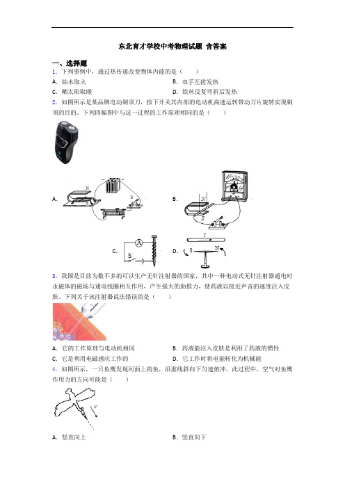 东北育才学校中考物理试题 含答案