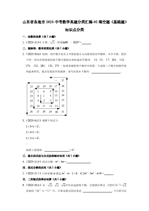 山东省各地市2023-中考数学真题分类汇编-02填空题(基础题)知识点分类