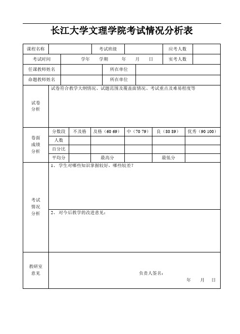 长江大学文理学院考试情况分析表