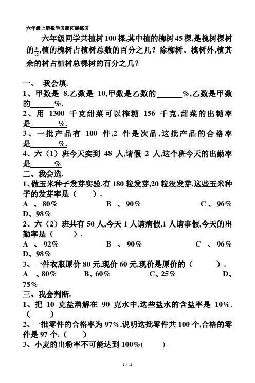 最新六年级上册数学习题拓展练习