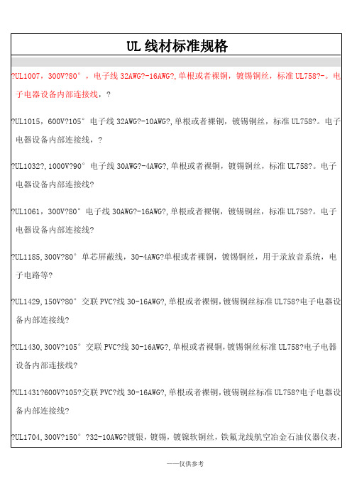 UL线材标准规格
