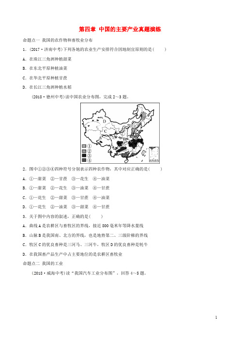 中考地理总复习 八上 第四章 中国的主要产业真题演练 湘教版