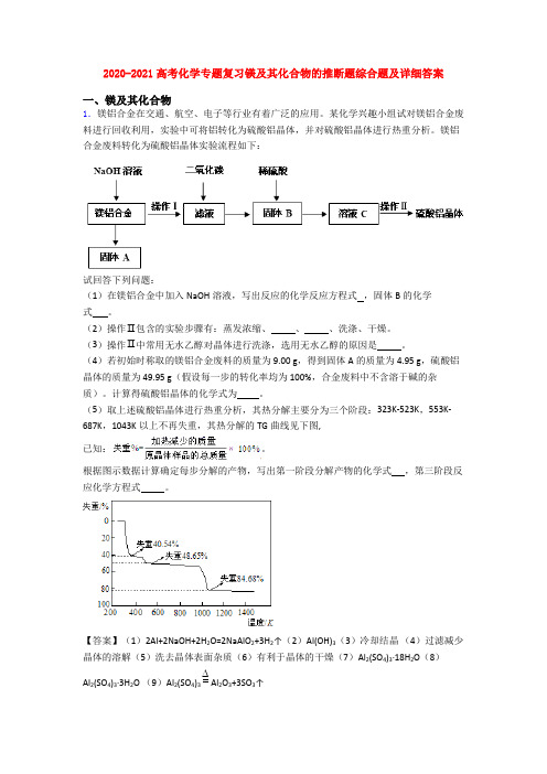 2020-2021高考化学专题复习镁及其化合物的推断题综合题及详细答案