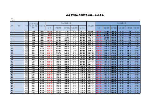 企业员工五险一金计算表