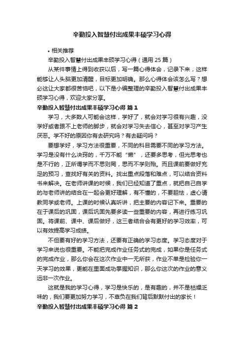 辛勤投入智慧付出成果丰硕学习心得